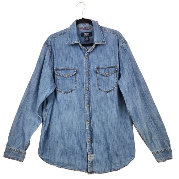 Levis Strauss Signature Pearl Snap Denim Shirt Large 100% Cotton Ranch Western - Picture 1 of 13